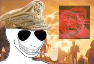 3soyjaks angry animated atom_bomb_baby bomb clenched_teeth clothes distorted ear evil_wojak explosion fire glasses glitch hat irl_background mushroom_cloud music nuclear open_mouth pipe red_skin smile sound soyjak stubble sunglasses variant:feraljak video wojak // 640x440, 29.7s // 4.2MB