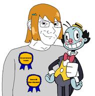 antenna antennae award blue_skin blush brown_hair doctor_who eyelashes female glasses hair hairclip moon mr_ringading pig_nose self_insert smug straight_hair variant:soyak // 1116x1125 // 215.3KB