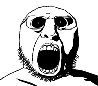 black_sclera front_facing glasses gums inverted_eye_color looking_at_you nose ominous open_mouth shadow soyjak stubble subvariant:ominous_weirdpenis teeth variant:weirdpenis white_background white_iris // 1140x1005 // 58.6KB