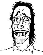 collared_shirt crazed crazy crooked_teeth glasses grin hair insane large_eyes large_mouth long_hair nose_piercing nose_ring piercing smug squinting stretched variant:mulletjak // 838x1072 // 24.9KB