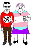 2soyjaks chud chud_troon_alliance closed_mouth clothes estrogen fat flag:nazi_germany flag:transgender_pride_flag friendship full_body glasses hair happy heels high_heels holding_object looking_at_you nazism obese painted_nails purple_hair shoe skirt smile smug stubble subvariant:chudjak_front swastika tranny transgender_flag variant:bernd variant:chudjak // 1046x1536 // 102.9KB