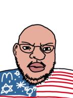 amerimutt angry brown_skin closed_mouth ear flag glasses judaism mcdonalds soyjak star_of_david stubble tranny variant:angry_mutt // 720x960 // 86.4KB