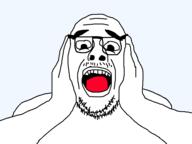 arm balding glasses hand open_mouth screaming soyjak stubble template tongue transparent variant:jeepersjak // 960x720 // 36.7KB