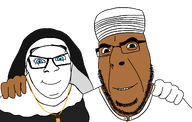 2soyjaks blue_eyes brown_eyes brown_skin christianity glasses islam looking_at_you muslims no_more_brother_wars nun series:trios_&_duos smile stubble subvariant:female_feraljak variant:cobson variant:feraljak // 1920x1220 // 66.7KB