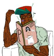 'p anti_soytan book brown_skin chair child_sexual_abuse_material clothes cross_eyed discord discord_logo_facial_mark facial_mark flies fnf_pedo glasses gooner hat holding_book holding_object jakparty_soy looking_at_you muscles muscular_male pedophile reading series:esl_pedo_league soyjak stink_lines subvariant:chud_reading subvariant:chudplier variant:chudjak variant:markiplier_soyjak variant:soytan yellow_sclera // 865x894 // 160.5KB
