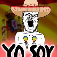 arm clothes country flag flag:spain glasses hand hat holding_object maracas mustache open_mouth palindrome pun sombrero soyjak spain spanish_text stubble text variant:a24_slowburn_soyjak yo_soy // 873x1121 // 345.0KB