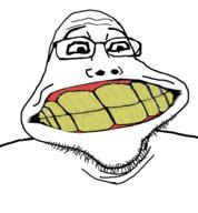 distorted glasses grin happy soyjak stretched_mouth stubble variant:markiplier_soyjak2 yellow_teeth // 901x973 // 250.8KB