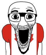 arm canada clothes country deformed flag flag:canada glasses open_mouth soyjak stretched_mouth stubble subvariant:el_perro_loco tshirt variant:el_perro_rabioso // 788x941 // 127.8KB