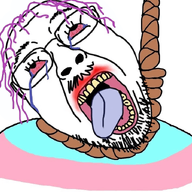 animated bloodshot_eyes clothes crying flag glasses hair hanging moving mustache open_mouth purple_hair rope soyjak spinning stubble suicide tongue tranny variant:bernd yellow_teeth // 760x704 // 517.3KB