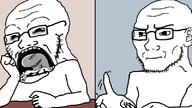 2soyjaks closed_mouth edit glasses keyboard meme open_mouth soy_parody stubble subvariant:doctos teeth tongue variant:soyak yawn yawning // 800x450 // 98.8KB