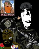 allah arab arabic_text arm assault_rifle award badge beard black_background body_armor bomb brenton_tarrant brown_eyes brown_skin bulletproof_vest camera camouflage closed_mouth crooked_teeth firearm flag:israel glasses god gun hair helmet holding_gun holding_object islam israeli_flag live_reaction medal military_uniform most_retarded_nigger_award muhammad open_mouth queen_of_spades rotten_teeth smile spade stubble subvariant:hornyson text thick_eyebrows thumbs_up turban variant:cobson variant:feraljak variant:gapejak vest yellow_eyes yellow_teeth // 1360x1705 // 1.2MB