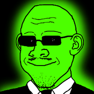 black_background central_intelligence_agency clothes ear glasses glowing green_skin mustache necktie smile suit suit_and_tie sunglasses trend:glowie variant:specialboy // 846x846 // 162.0KB
