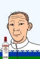 1864 alcohol autonomous_okrug bottle closed_mouth clothes ear flag flag:nenets hair nenets_autonomous_okrug neutral russia smirnoff soyjak text track_suit transparent transparent_background variant:kuzjak vodka white_skin // 810x1192 // 130.1KB