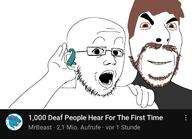 beard brown_hair evil glasses hand hearing_aid meme mr_beast red_eyes screenshot soyjak surprised variant:cobson white_skin youtube // 1488x1080 // 290.7KB