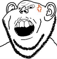 anger_mark angry annoyed_imp ear merge open_mouth soyjak stubble variant:feraljak variant:impish_soyak_ears // 598x620 // 108.5KB