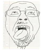 eyelashes glasses looking_up mustache notebook open_mouth scan stubble teeth tongue tongue_out traditional_media variant:bernd // 378x444 // 231.4KB