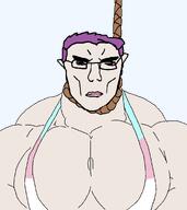 ack bloodshot_eyes buff clothes flag:transgender_pride_flag hanging joke meme mge purple_hair rope subvariant:unbotheredchud tank_top tranny trans transgender_flag transparent_background troon variant:chudjak white_skin // 1536x1724 // 48.3KB