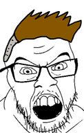 brown_hair glasses hair mustache open_mouth soyjak stubble variant:feraljak // 289x454 // 36.1KB