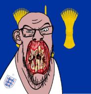 angry animal british cheshire distorted ear england flag flag:cheshire flower glasses hair irl lion open_mouth plant rotten_teeth soyjak stubble sword teeth united_kingdom variant:feraljak wheat white_skin yellow_teeth you_were_one_i_ker // 1048x1081 // 407.3KB