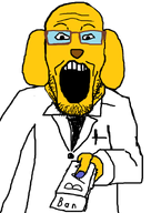 arm ban clothes doctor dog dr_sprokeberg glasses hand holding_object janny open_mouth soyjak stubble transparent_background variant:markiplier_soyjak yellow_skin // 686x911 // 144.9KB