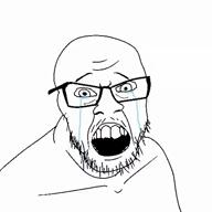 bed crying doctor gigachad glasses grey_skin hair loud monochrome mustache nas:gigachad nurse open_mouth screaming slideshow sound soyjak stubble variant:feraljak video voiceover // 720x720, 19.2s // 470.5KB