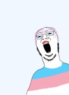 glasses hair open_mouth purple_hair soyjak stubble tranny variant:mongoljak // 1536x2111 // 81.7KB