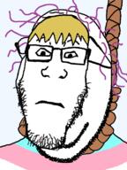 2soyjaks blond closed_mouth glasses hair mask nate neutral purple_hair rope stubble subvariant:neutralplier subvariant:wholesome_soyjak suicide tranny variant:gapejak variant:markiplier_soyjak // 600x800 // 102.6KB