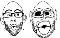 big_lips deformed distorted ear glasses looking_at_each_other looking_to_the_left looking_to_the_right small_nose soyjak stubble subvariant:nogoblin variant:nojak weird white_background // 821x523 // 259.7KB