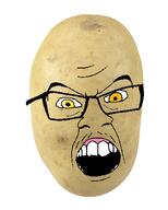 angry food foodjak glasses mustache objectsoy open_mouth potato soyjak variant:feraljak yellow_eyes // 688x859 // 509.4KB