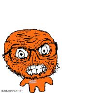 angry animated arm bald eyebrows full_body glasses jubille_(user) jump jumping leg looking_at_you name_tag nose orange_skin poyopoyo poyunpoyun seething stubble subvariant:fun_sized_feraljak teeth text variant:feraljak white_background wrinkles // 375x400 // 782.1KB