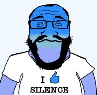 arm beard blue blue_skin calm closed_eyes closed_mouth clothes glasses gradient hair i_love science silence smile soyjak subvariant:science_lover text thumbs_up tshirt variant:markiplier_soyjak white_shirt // 800x789 // 19.3KB