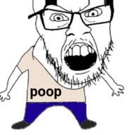 bald glasses meta:tagme open_mouth poop shirt_with_words short text tho variant:feraljak // 254x255 // 43.0KB
