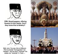 2soyjaks angry anti_christian christianity closed_mouth clothes concerned glasses hat meta:ai_generated open_mouth orthodox_cross paganism soyjak stubble subvariant:soyak_(concerned) teeth text variant:soyak // 1280x1190 // 226.1KB