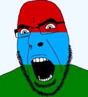 flag flag:karelia full_head glasses hair karelia looking_to_the_right open_mouth russia soyjak stubble teeth text transparent transparent_background variant:cobson // 721x789 // 18.8KB