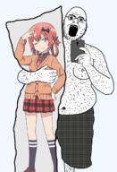 anime arm body_hair body_pillow fat gabriel_dropout glasses hairy hand leg open_mouth ornament phone satania soyjak stubble torso underpants variant:gabriel // 876x1287 // 349.7KB