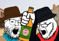 Shlager arm background bandana beard beer clothes cookie cowboy cowboy_hat glasses open_mouth shlog smile soyjak soyjak_blog stubble variant:buckteeth_soyjak variant:burnsjak variant:impish_soyak_ears western wild_west // 898x626 // 136.1KB