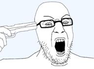 clothes firearm flag glasses gun gun_to_head hair hand holding_gun holding_object holding_pistol imminent_death imminent_suicide open_mouth peaky_blinders soyjak stubble suicide template thomas_shelby transparent_background tv_(4chan) variant:peakyjak weapon // 1400x1019 // 28.4KB