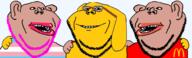 3soyjaks closed_mouth flag flag:transgender_pride_flag friendship glasses janny mcdonalds open_mouth pink_hair smile subvariant:impish_amerimutt tan_skin teeth tranny variant:impish_soyak_ears yellow_skin // 1002x303 // 163.1KB