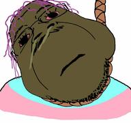 brown_skin brown_troonjak fat flag:transgender_pride_flag glasses hanging looking_at_you neutral purple_hair red_eyes rope stubble trend:slopjak variant:bernd white_background // 768x719 // 344.2KB