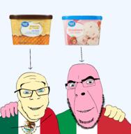 2soyjaks animal arrow banana banana_split_ice_cream bird blue_eyes cactus clothes countrywar eagle flag flag:italy flag:mexico friendship glasses great_value green_eyes hair hand hugging ice_cream italy mexico no_more_brother_wars pink_skin plant series:foodeez! smile snake soyjak strawberry strawberry_ice_cream stubble transparent_background variant:cobson variant:feraljak walmart white_skin // 1920x1959 // 964.5KB
