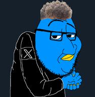 beak black_shirt blue_skin closed_mouth clothes eyebrows forehead_lines glasses hair hand happy_merchant kike merchant nose rubbing_hands series:x_inmigrants smug stubble twitter twitter_immigrant variant:smugjak x xitter // 1100x1120 // 160.8KB