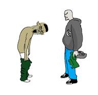 artist:romanian_schizo bloodshot_eyes brown_skin bulgaria clothes crying ear full_body open_mouth soyjak variant:chudjak // 691x672 // 23.2KB