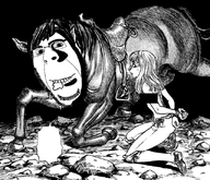 anime berserk biting_lip censored clothes creepy distorted evil female glasses hair horse looking_at_you manga naked ominous saddle shadow smile soyjak stubble subvariant:hornyson variant:cobson // 640x549 // 384.3KB