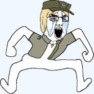 animated azog azov_battalion bloodshot_eyes cross crying ear flag full_body glasses hohol monkey_dance soyjak stubble ukraine variant:chudjak // 570x587 // 50.5KB