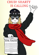 artist:john8_44 blond blue_eyes clothes coat female glasses hat holding_object nazism propaganda propaganda_poster scarf variant:soytan woman // 1200x1717 // 502.4KB