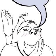 blush closed_mouth foot glasses smile soyjak speech_bubble speech_bubble_empty stubble subvariant:wholesome_soyjak variant:gapejak // 567x567 // 71.1KB