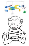 baby body_variant:diaper_gape closed_mouth crossed_arms diaper ear foot full_body sitting smile soyjak stubble subvariant:massjak toy uwu variant:gapejak // 1255x1975 // 448.3KB