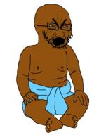 angry arm baby black_skin bloodshot_eyes clothes crying full_body glasses hand leg open_mouth soyjak stubble thick_eyebrows variant:cryboy_soyjak // 466x593 // 143.7KB