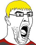 badge clothes glass hair nate open_mouth soyjak soyjak_party stubble variant:imhotep yellow_hair // 529x655 // 70.3KB