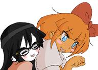 artist:cuteSoytan blush clothes glasses hair lucky_star mymy ongezellig orange_hair orange_skin traced variant:soytan yuri // 1000x712 // 59.3KB